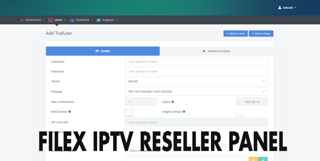 filex iptv reseller panel